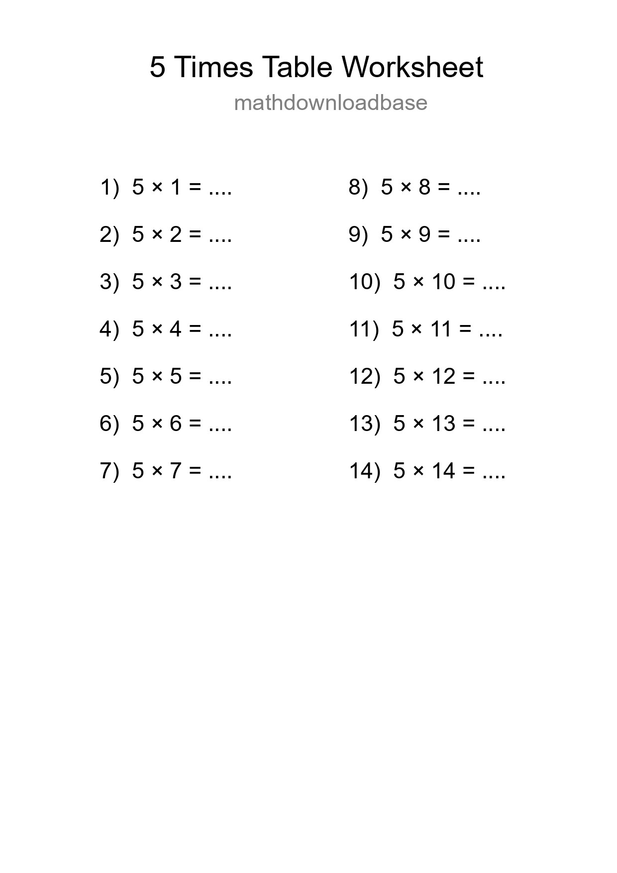 Grade 2 Multiplication Table 5 Practice - Part 53