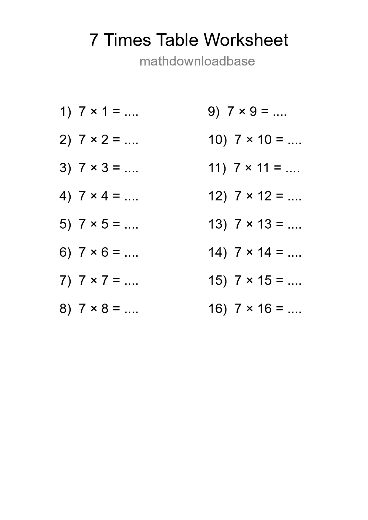 Grade 3 Multiplication Table 7 Practice - Part 284