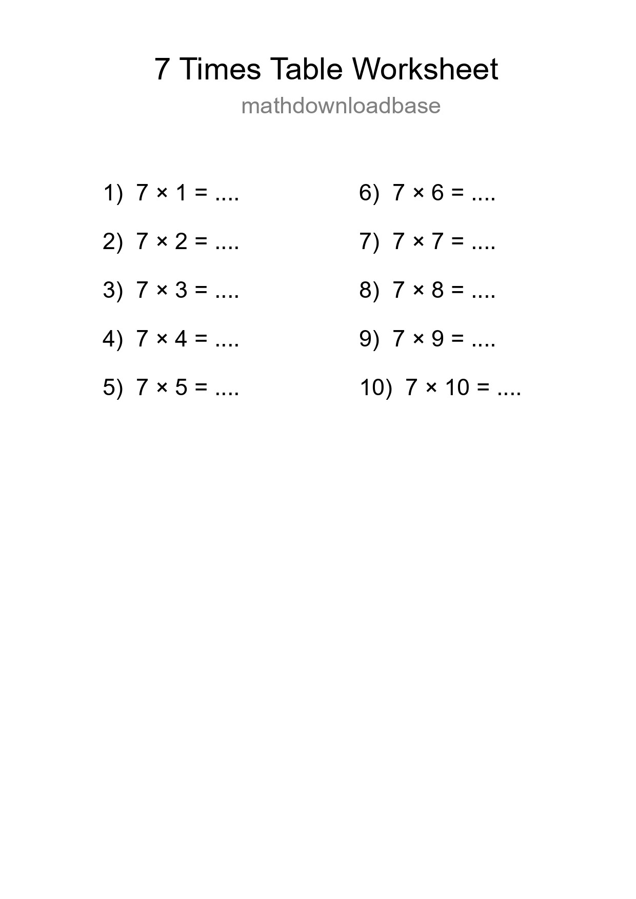 Grade 3 Multiplication Table 7 Practice - Part 31