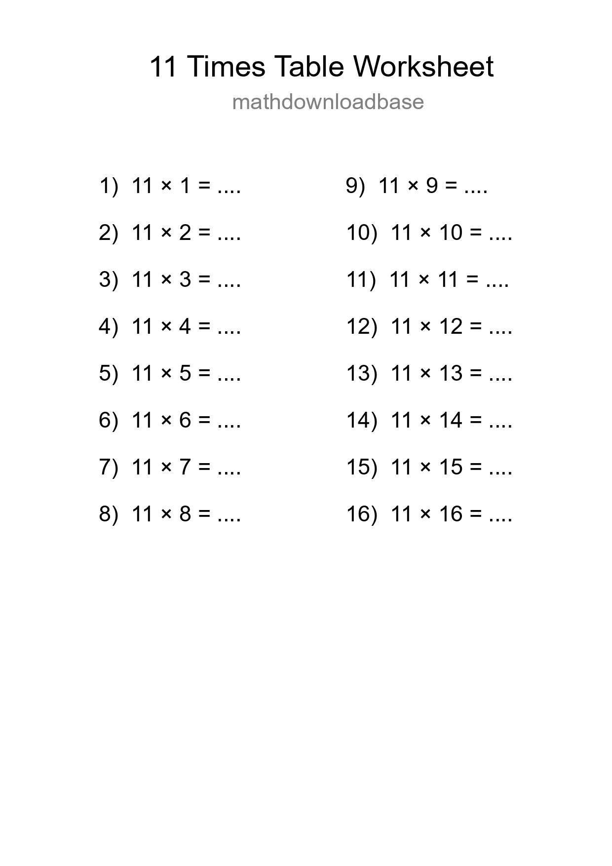 Grade 4 Multiplication Table 11 Practice - Part 262