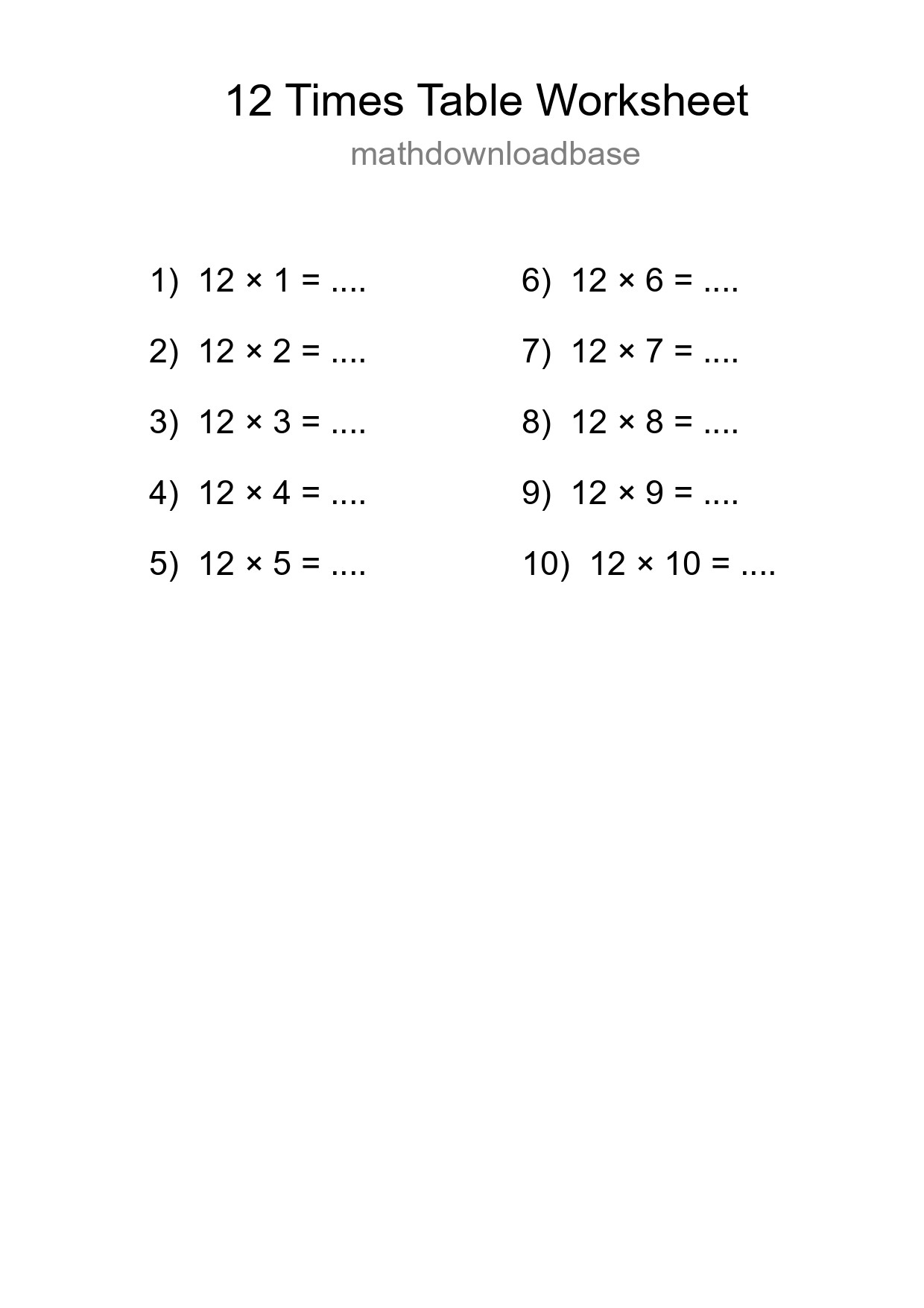 Grade 4 Multiplication Table 12 Practice - Part 218