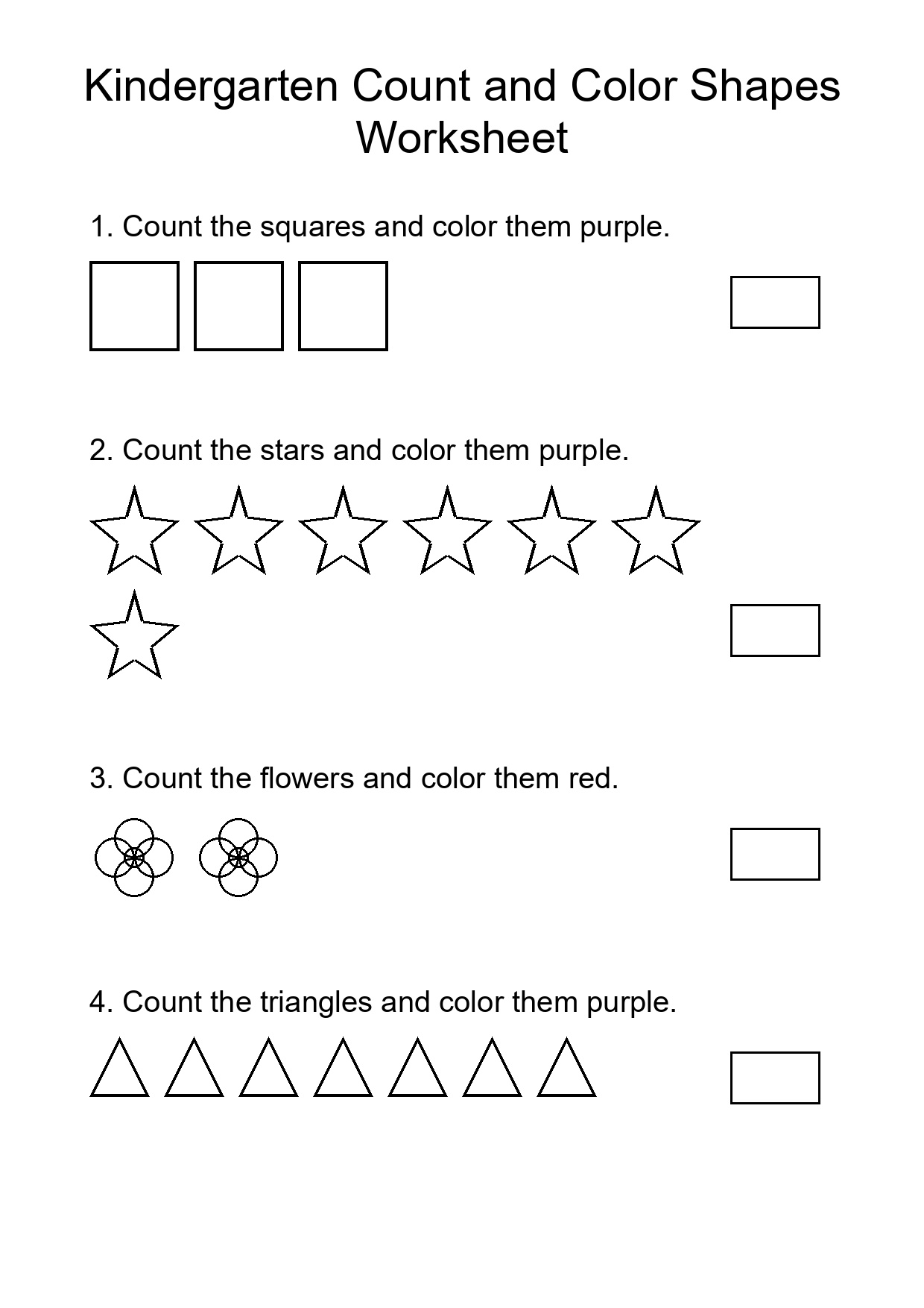 Kindergarten Count and Color Shapes Worksheet