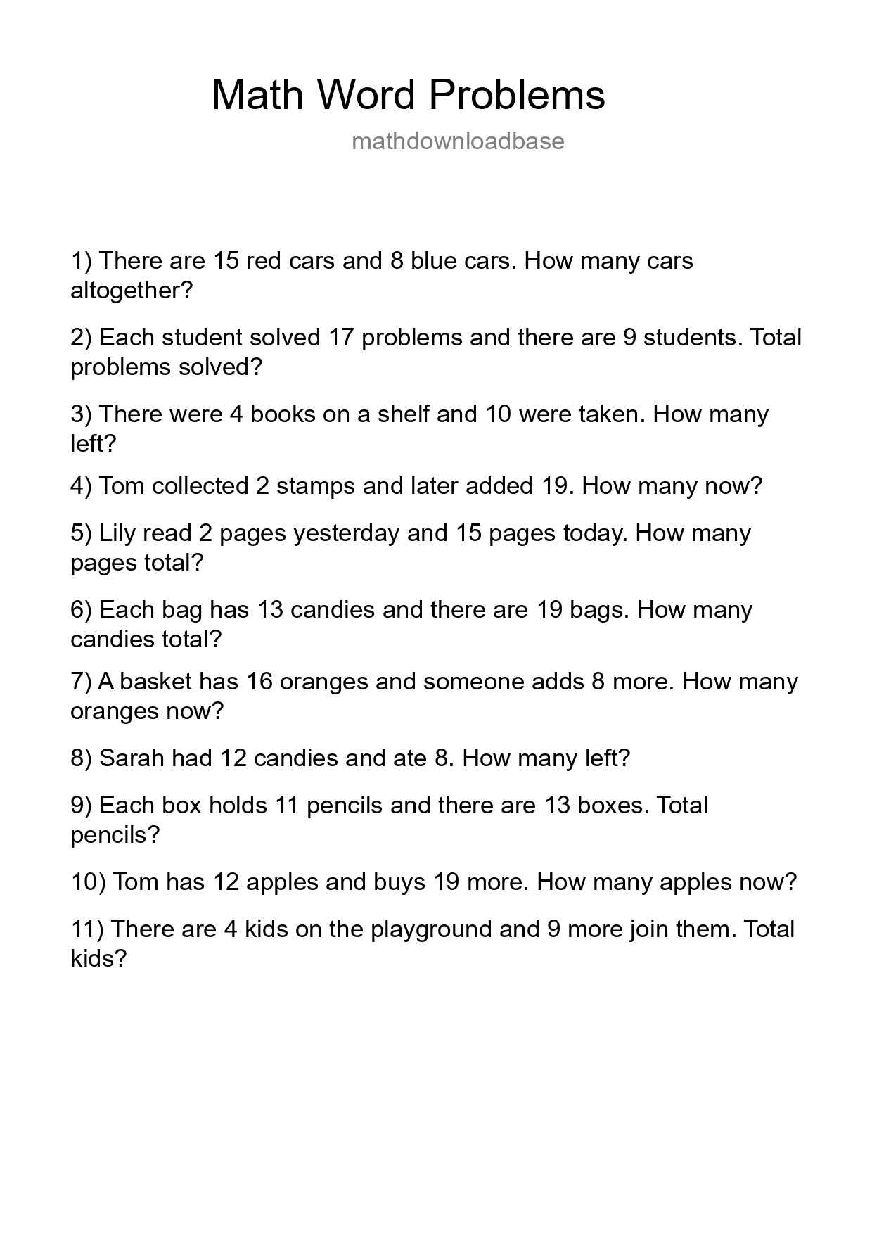Math Word Problem Worksheet