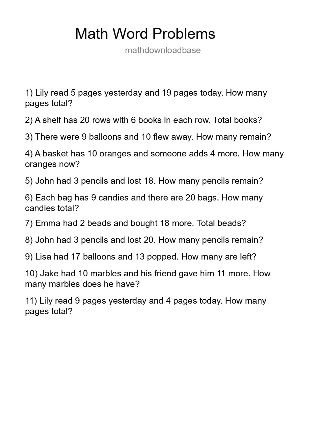 Math Word Problem Worksheet