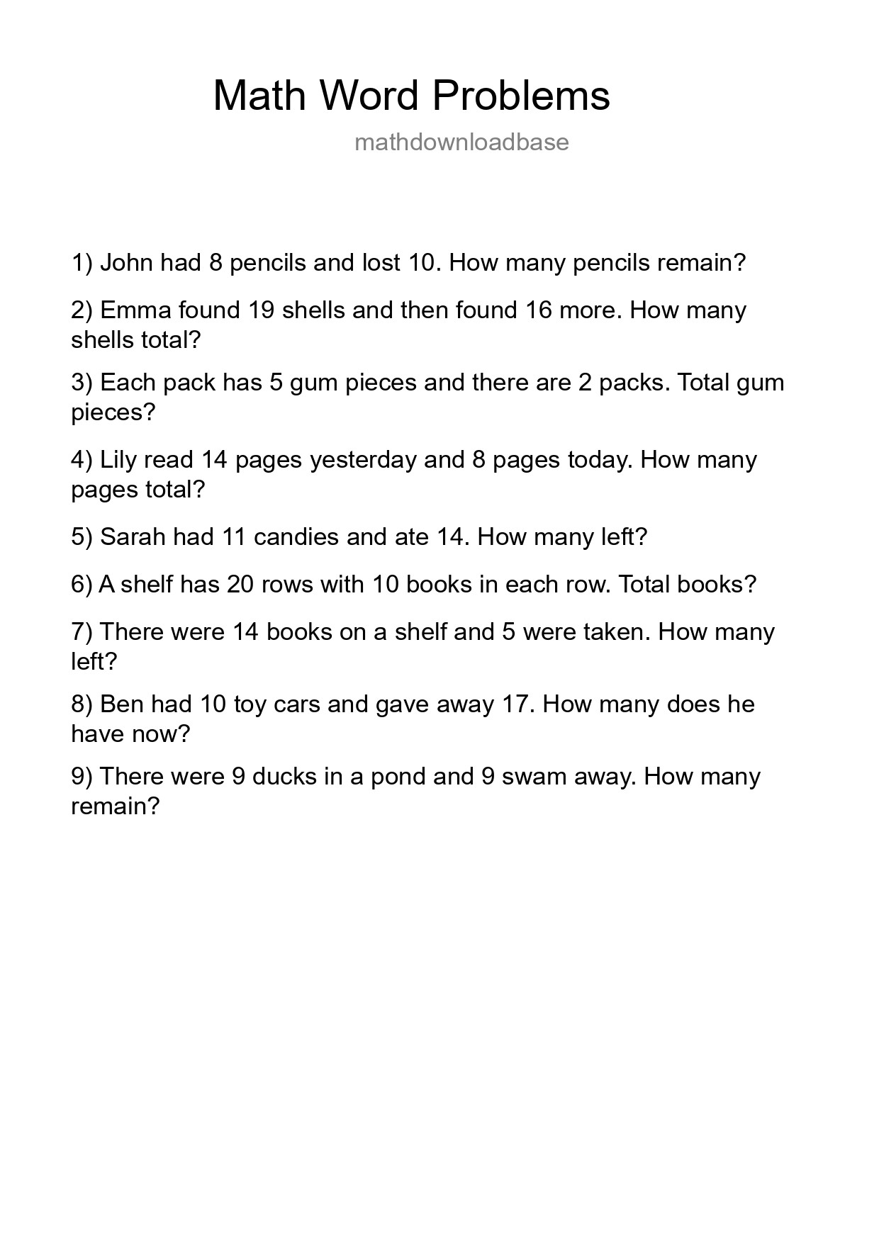 Math Word Problem Worksheet