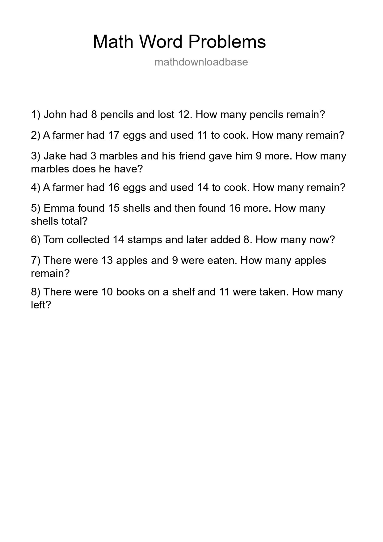 Math Word Problem Worksheet