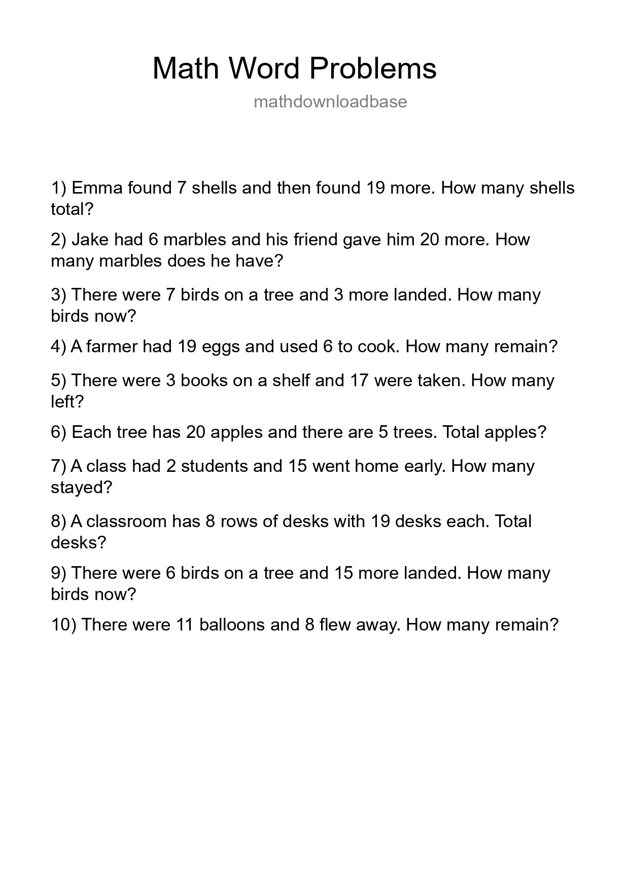 Math Word Problem Worksheet