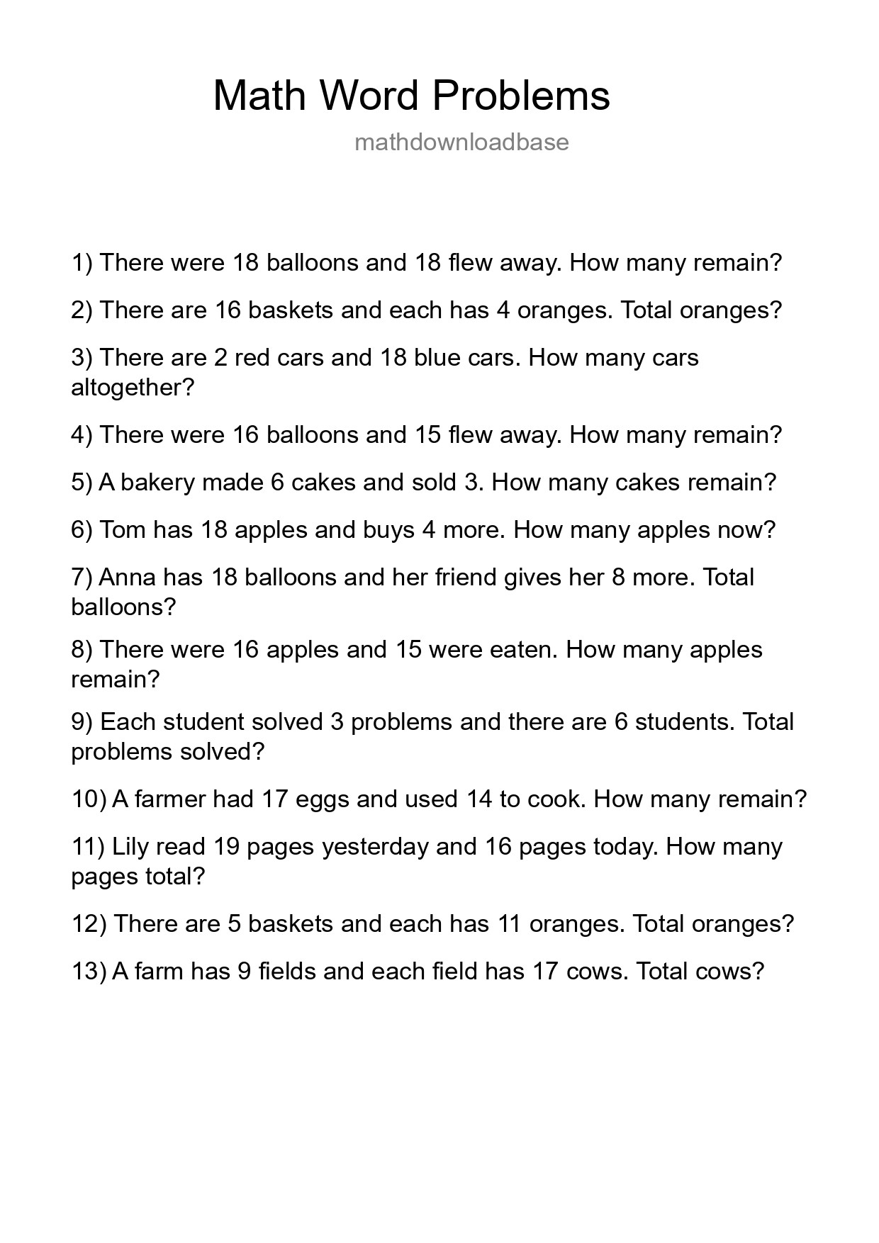 Math Word Problem Worksheet