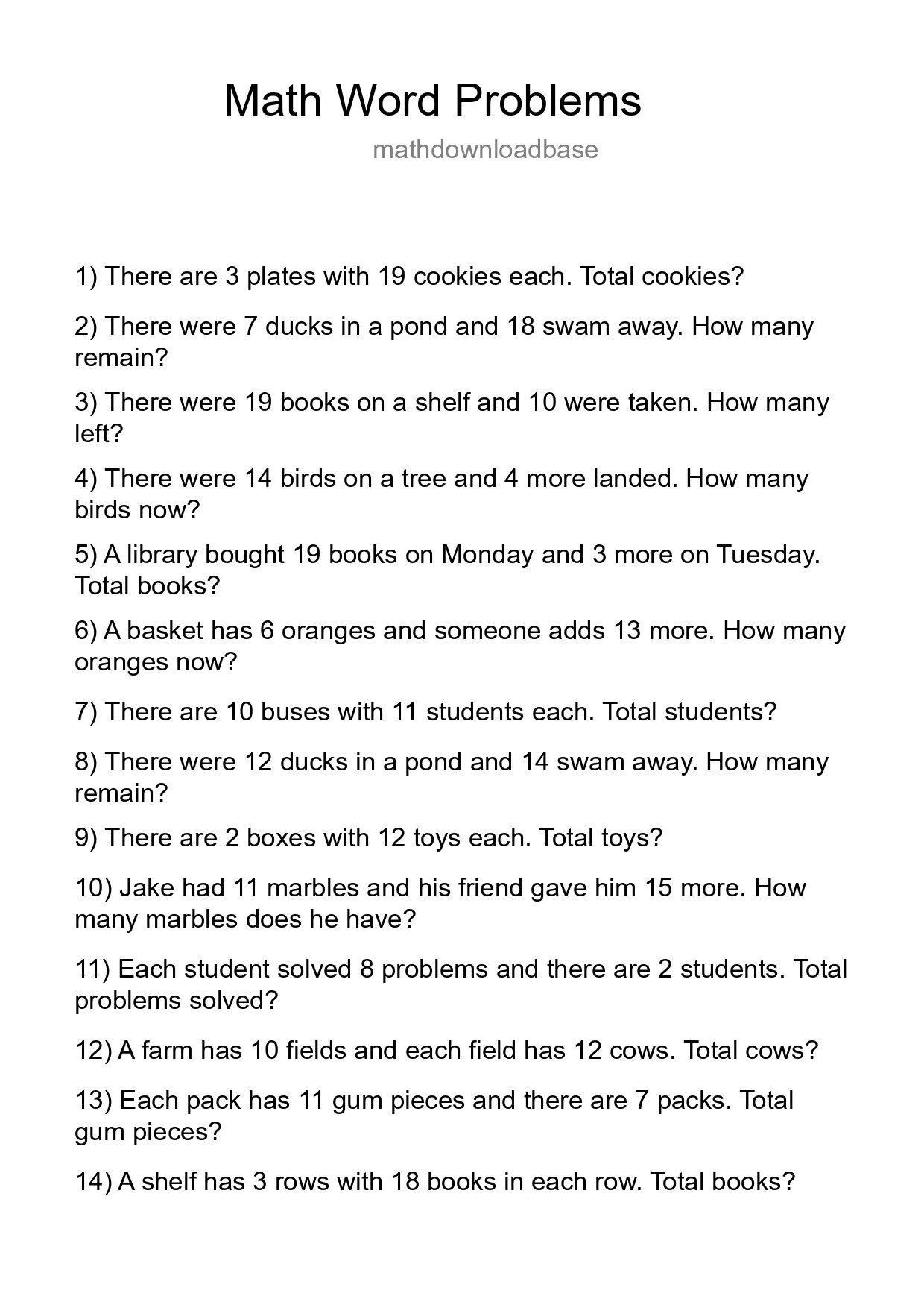 Math Word Problem Worksheet