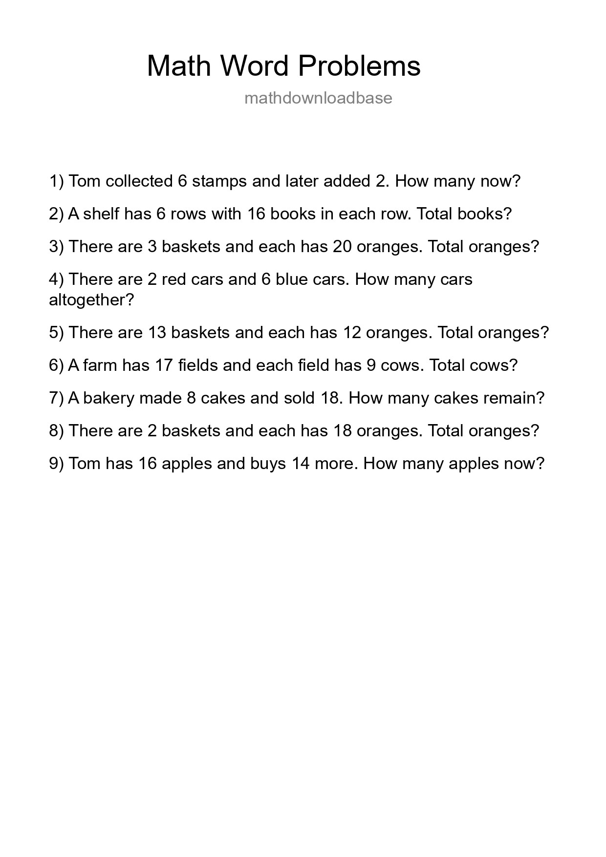 Math Word Problem Worksheet
