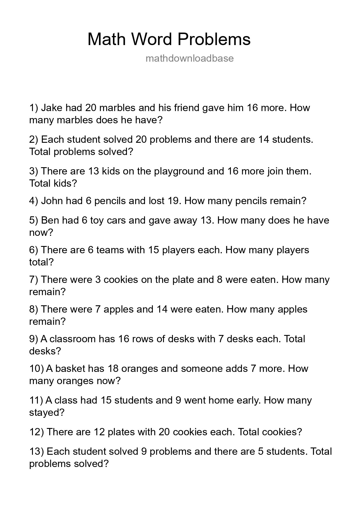 Math Word Problem Worksheet