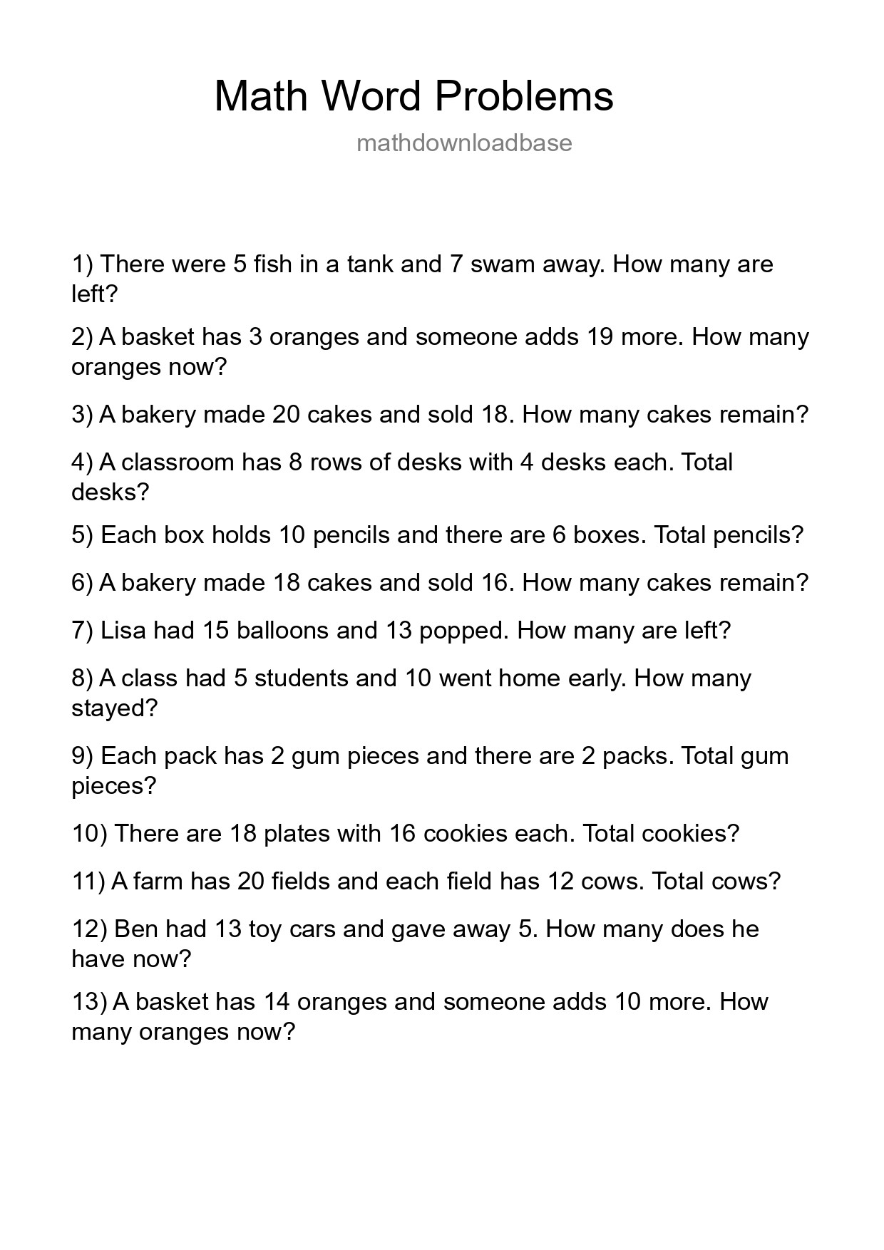 Math Word Problem Worksheet