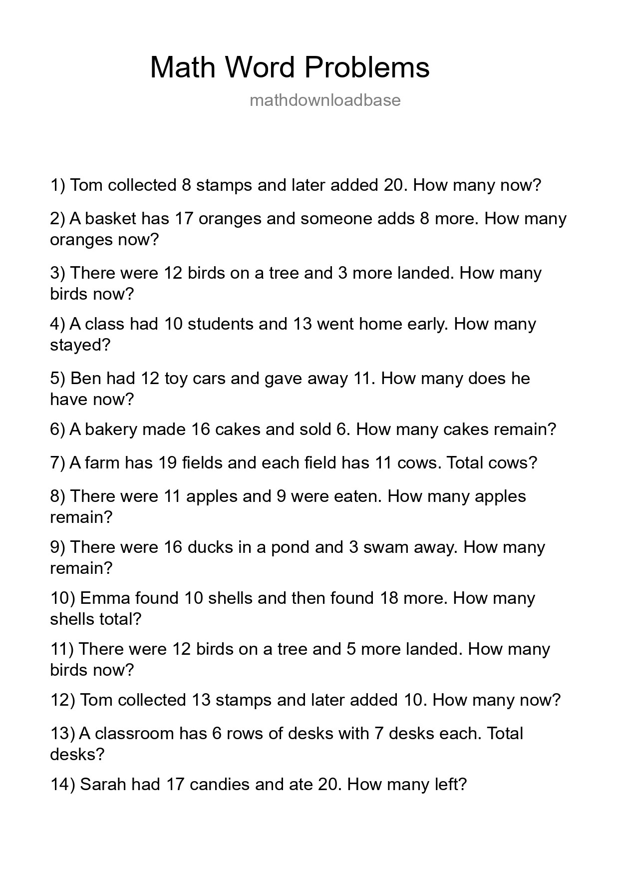 Math Word Problem Worksheet