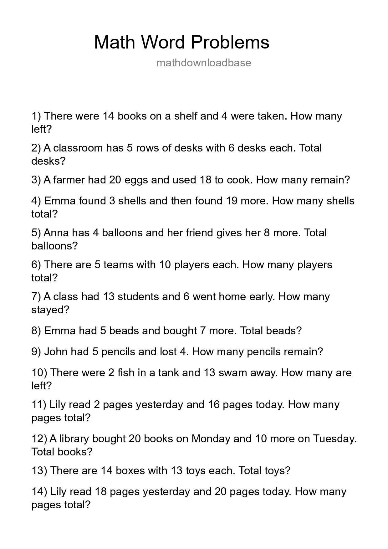 Math Word Problem Worksheet