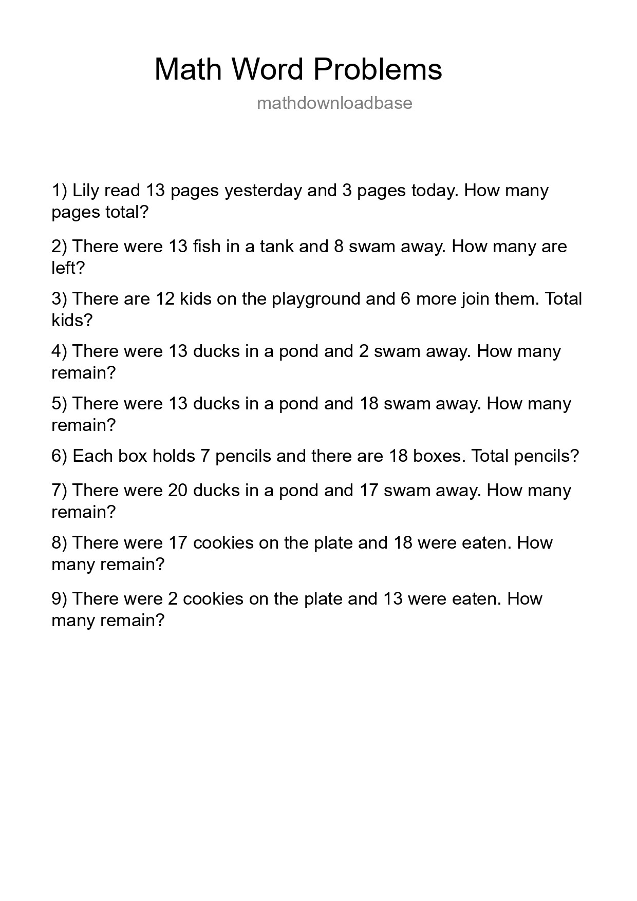 Math Word Problem Worksheet