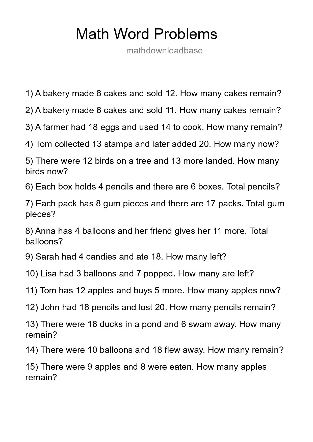 Math Word Problem Worksheet
