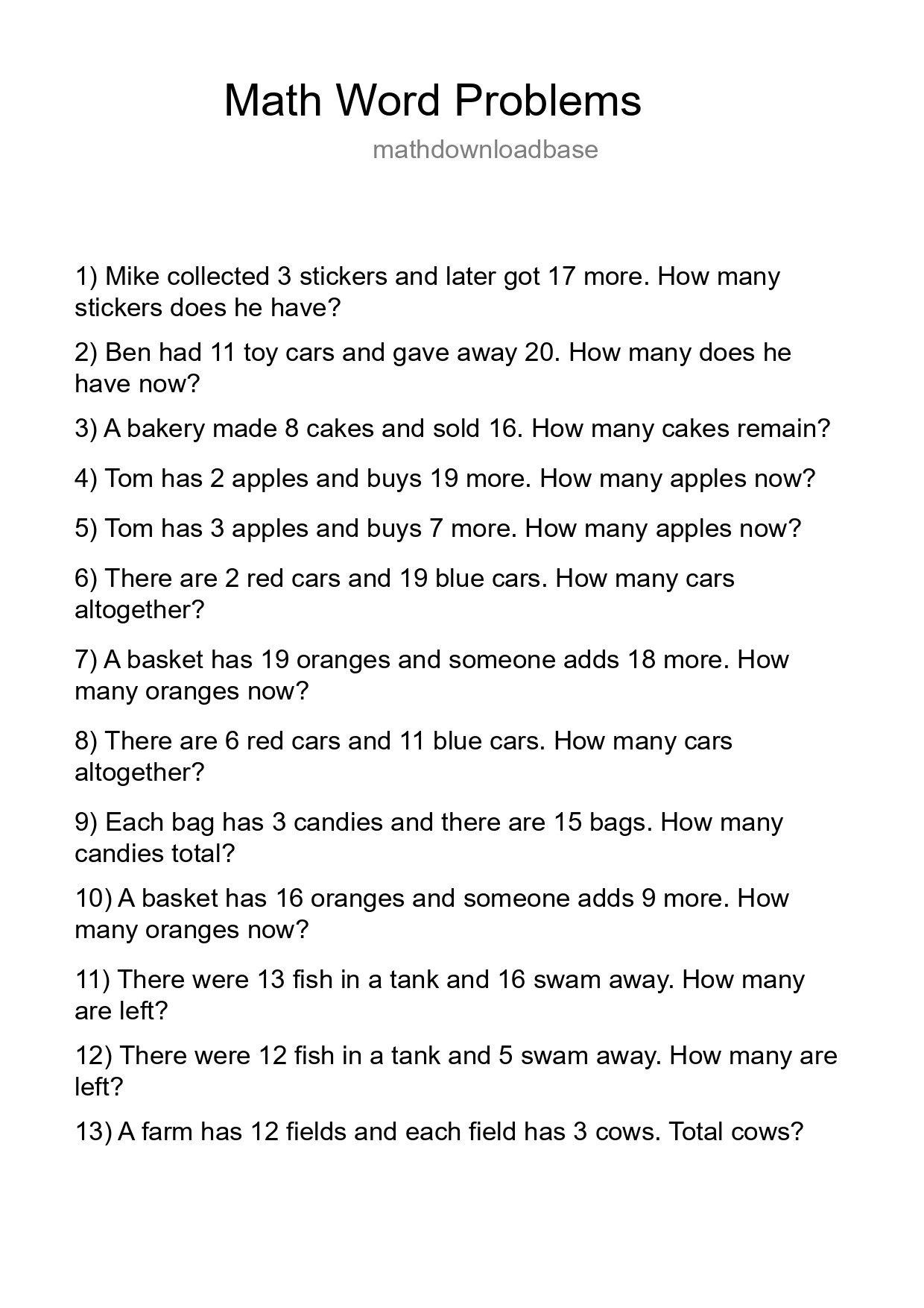 Math Word Problem Worksheet