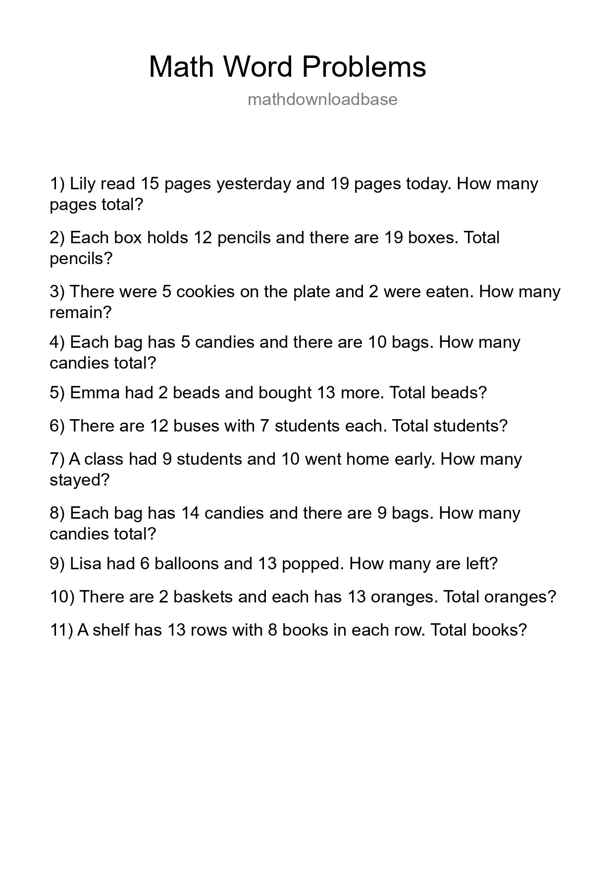 Math Word Problem Worksheet