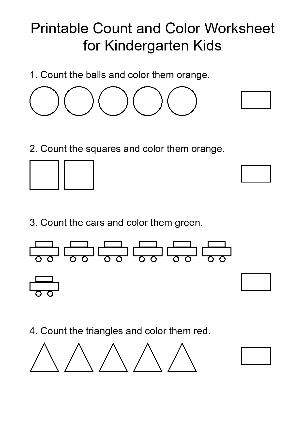 Printable Count and Color Worksheet for Kindergarten Kids