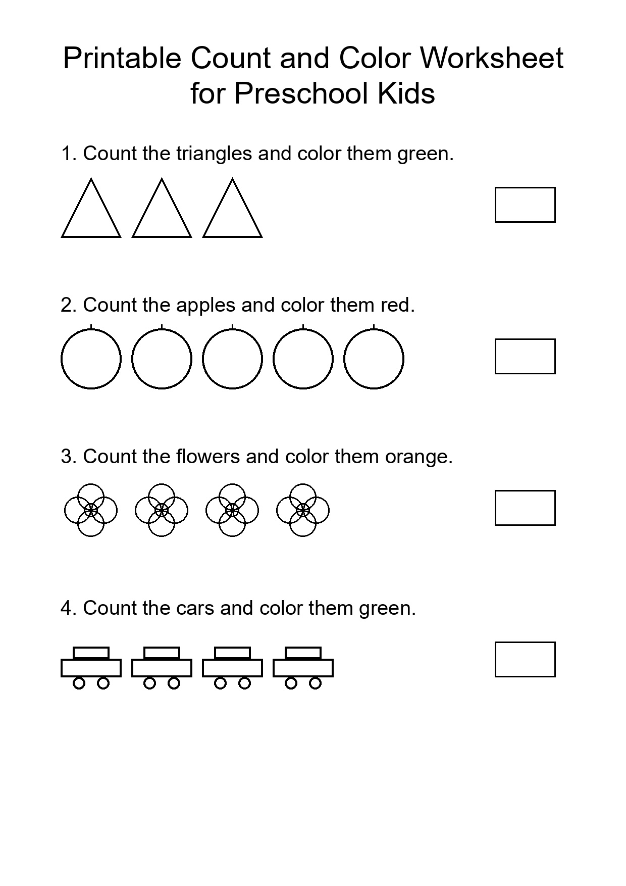 Printable Count and Color Worksheet for Preschool Kids