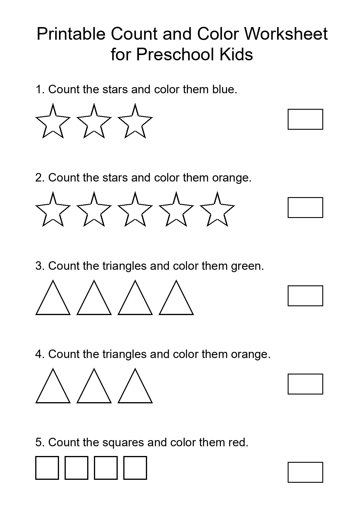 Printable Count and Color Worksheet for Preschool Kids