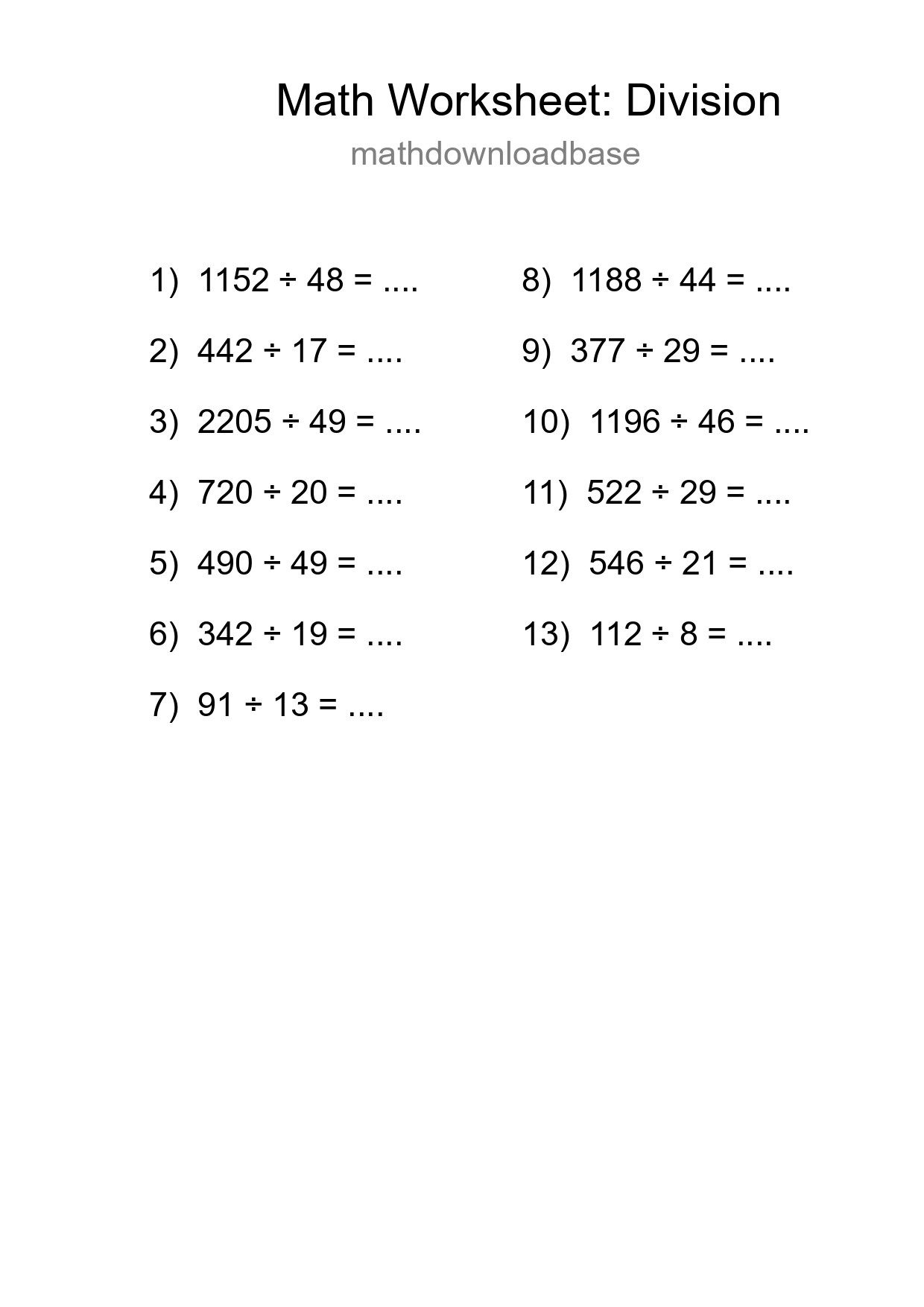 Printable Free 13 Division Math Worksheet For Grade 2 - Part 103