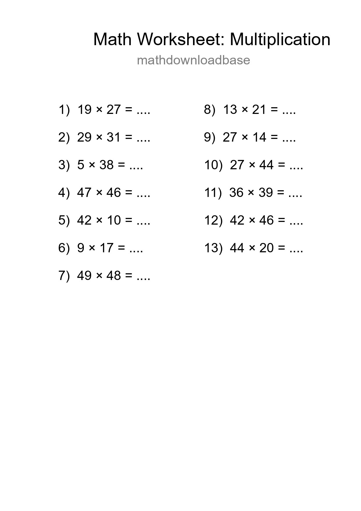 Printable Free 13 Multiplication Math Worksheet For Grade 2 - Part 84