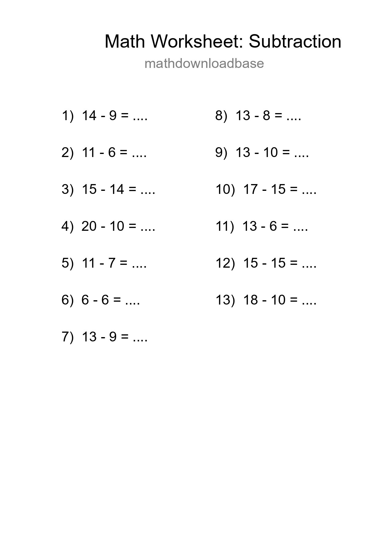 Printable Free 13 Subtraction Math Worksheet For Grade 2 - Part 85