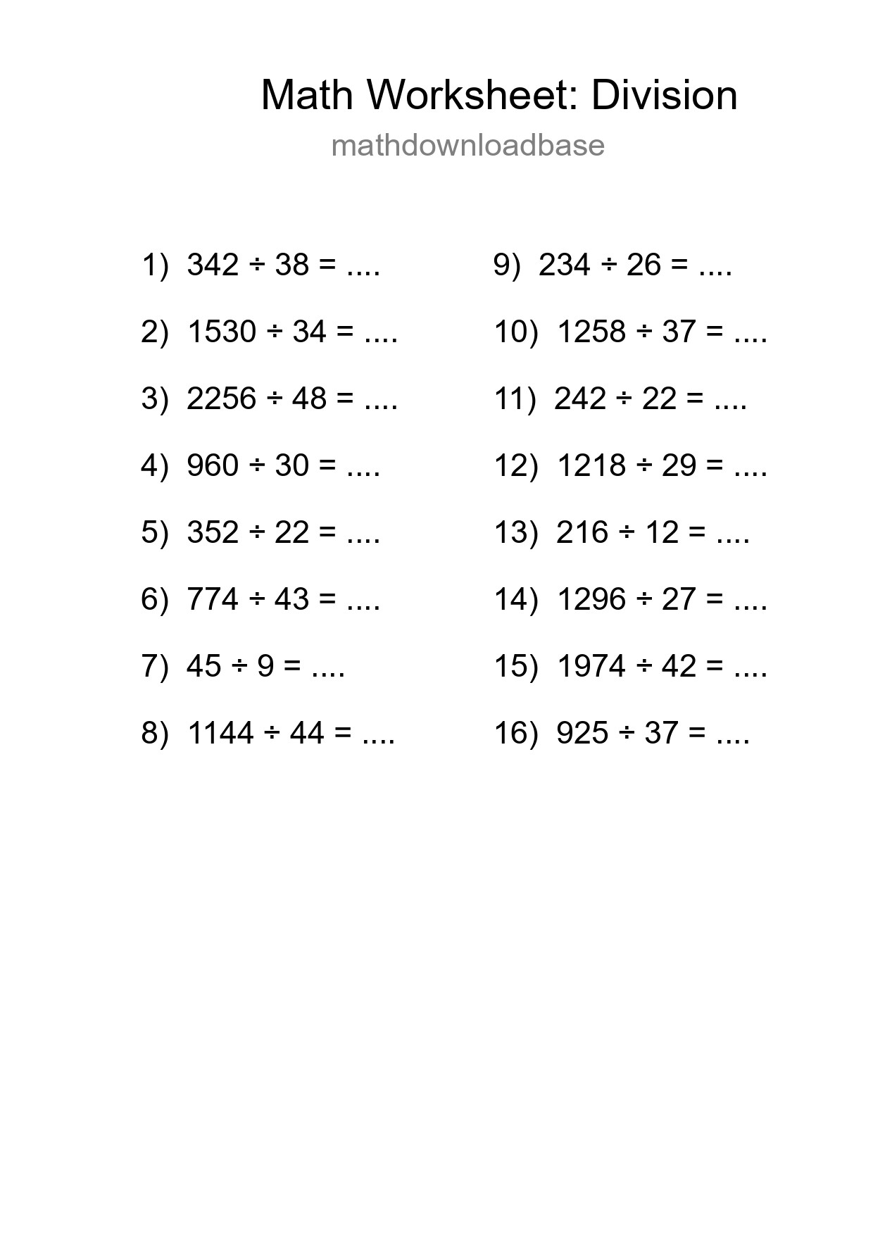 Printable Free 16 Division Math Worksheet For Grade 2 - Part 70