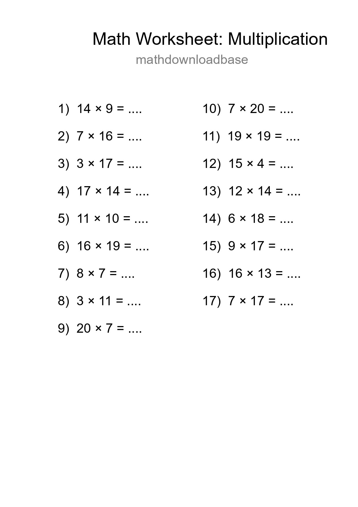 Printable Free 17 Multiplication Math Worksheet For Grade 2 - Part 29
