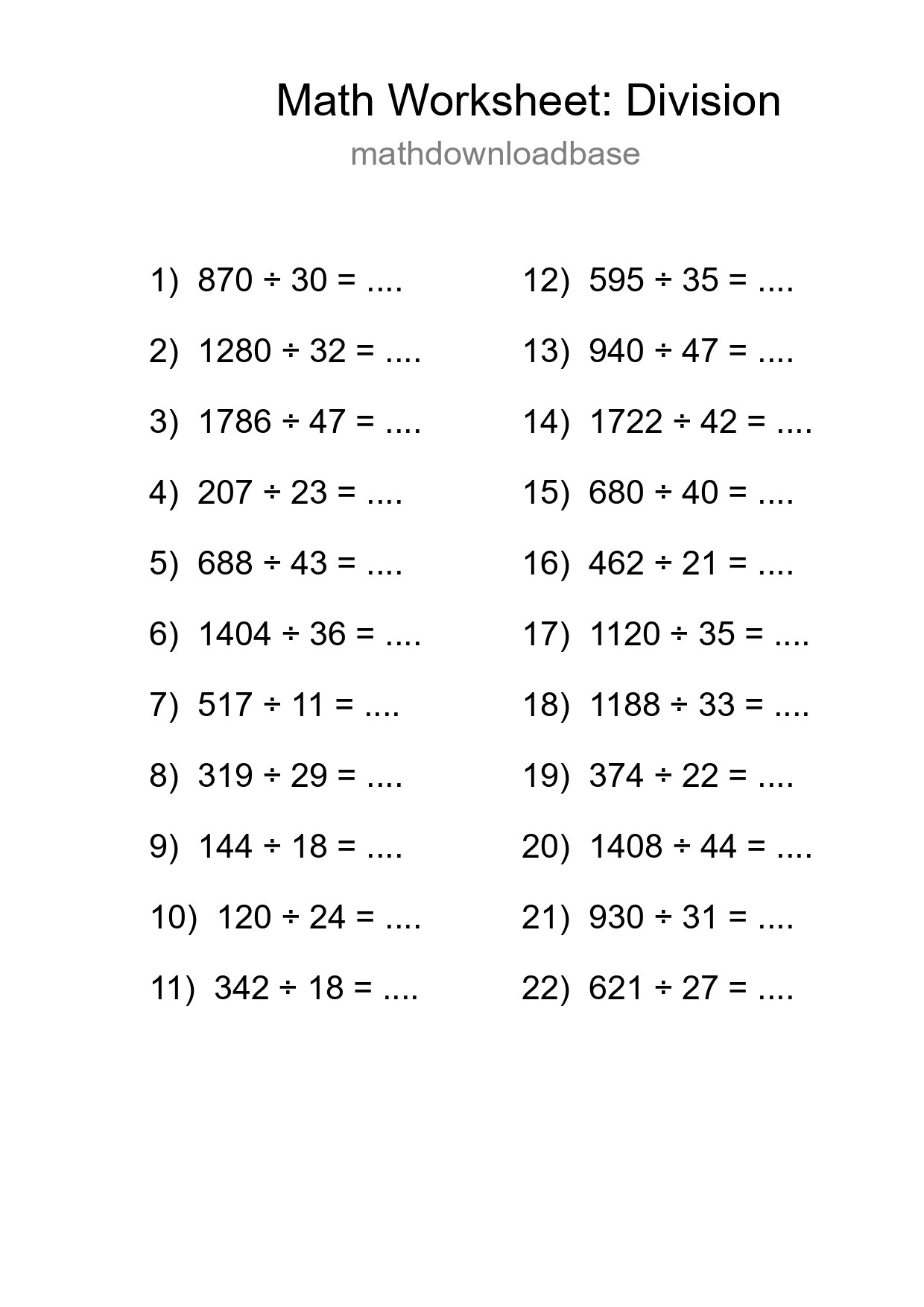 Printable Free 22 Division Math Worksheet For Grade 2 - Part 114