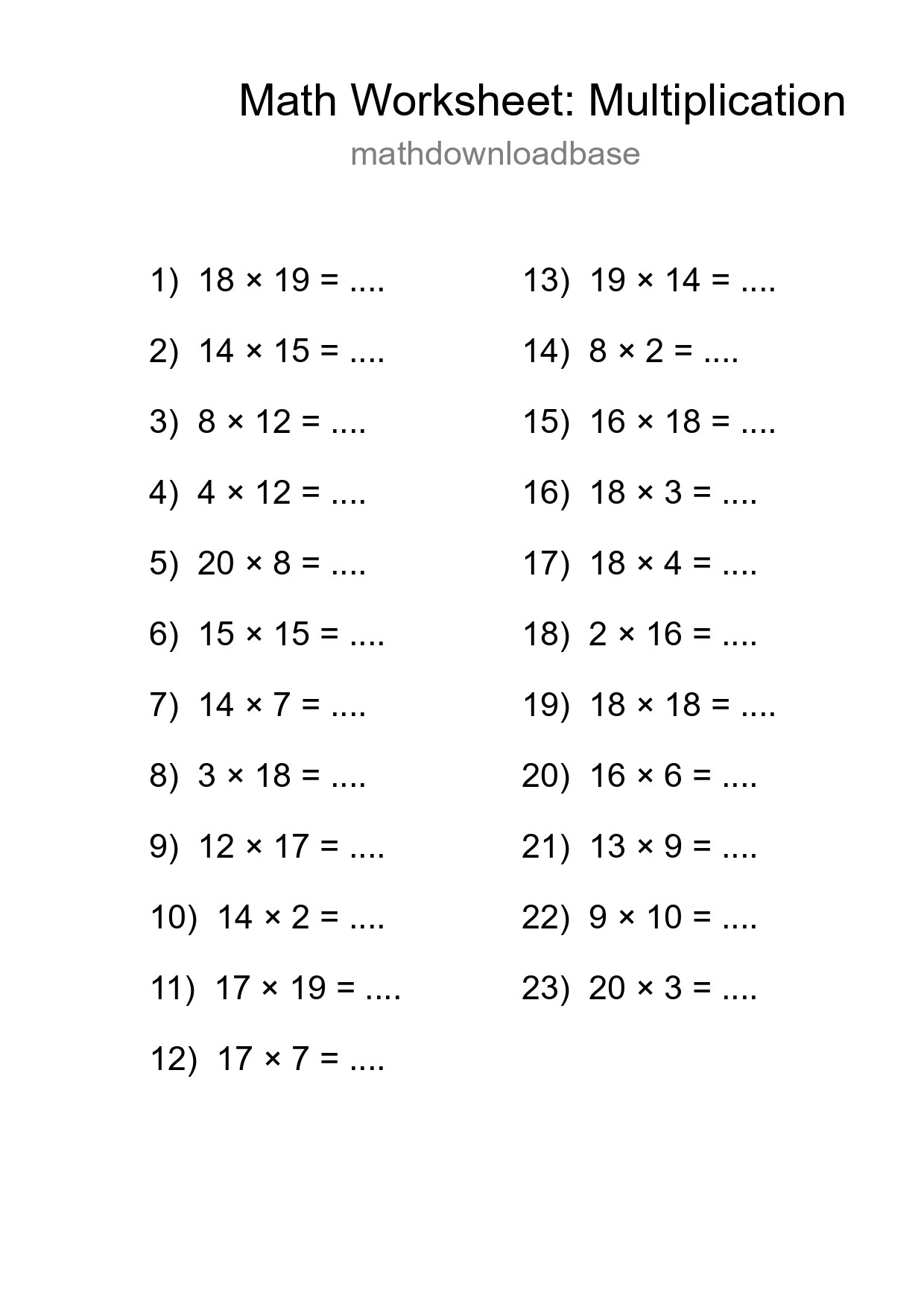 Printable Free 23 Multiplication Math Worksheet For Grade 2 - Part 205